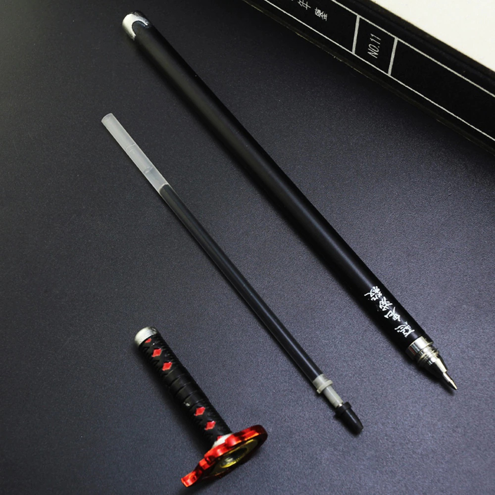 Anime Demon Slayer Sword Gel Pen 0.5mm Black Ink Refill Writing Pen School 